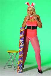  Beautiful blonde Cherry provides an easter treat in her pink bunny outfit. 