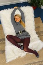  Stunning girl in a sexy grey minidress and opaque pantyhose. 