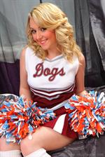  Hannah B hides cute white lingerie beneath her cheerleader's outfit. 