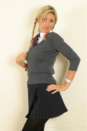  Sexy blonde Nicole in college uniform with opaque tights 