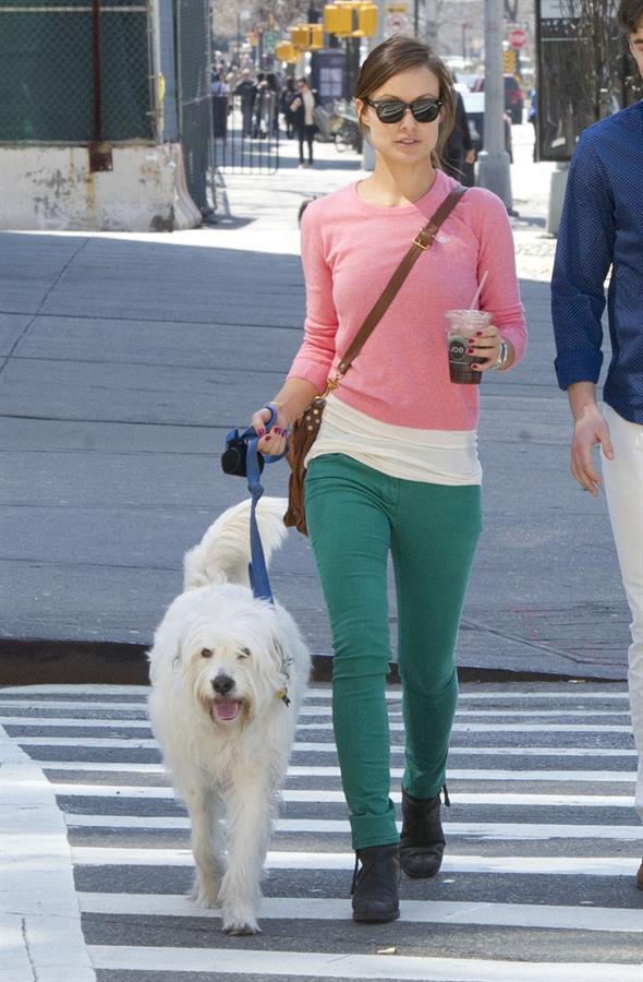 Olivia Wilde walking her dog with a friend in New York City - April 8, 2013 