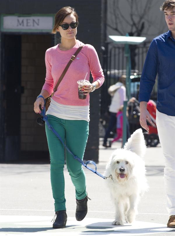 Olivia Wilde walking her dog with a friend in New York City - April 8, 2013 