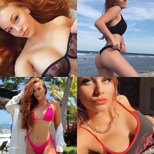 Sarah Gibson braless boobs showing nice cleavage with her big tits, hot ass, and legs in thong bikinis and see through revealing lingerie from her private pics as well as photoshoots for her sexy photo collection.