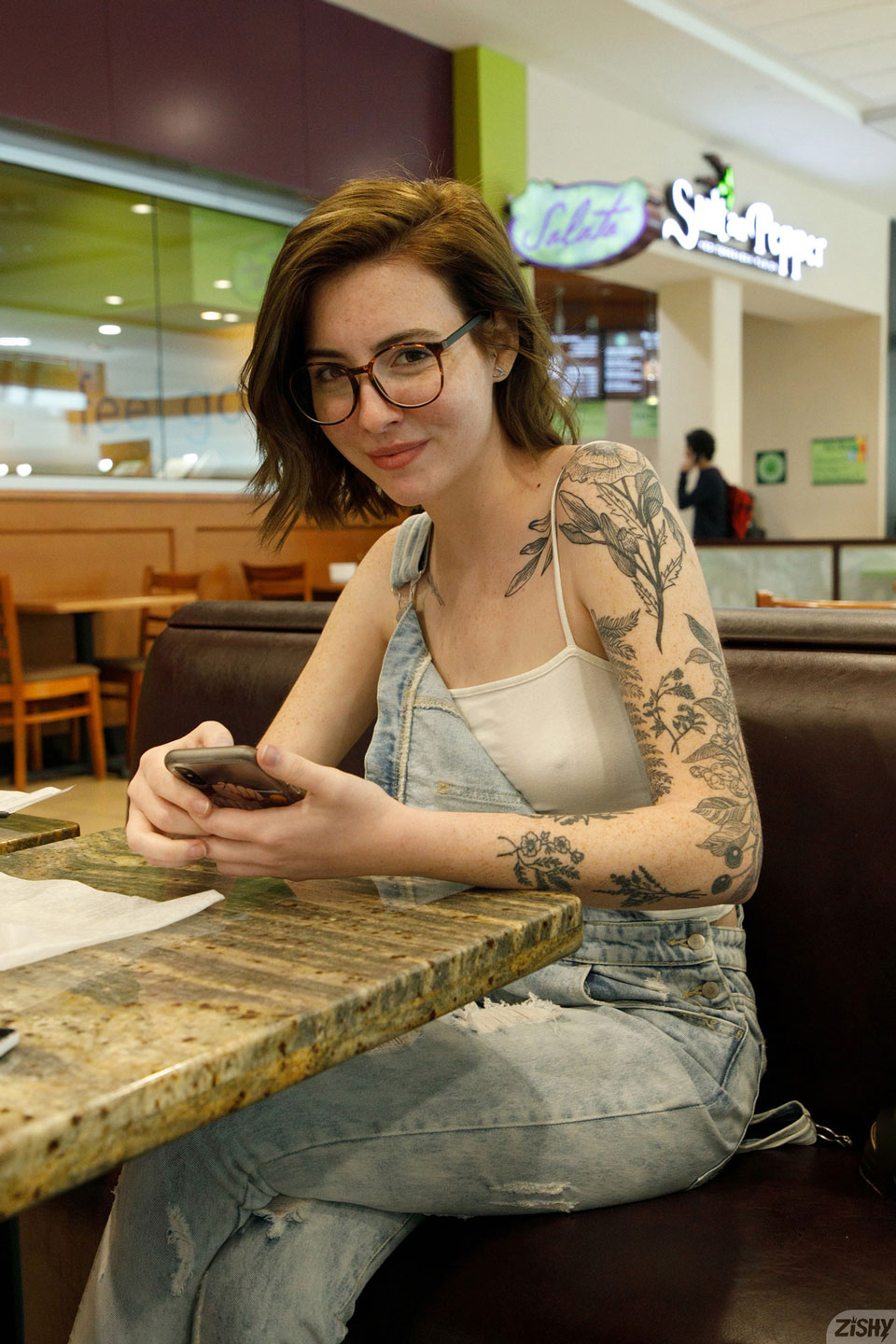Maggie O Shannon in a Black Lace Bodysuit