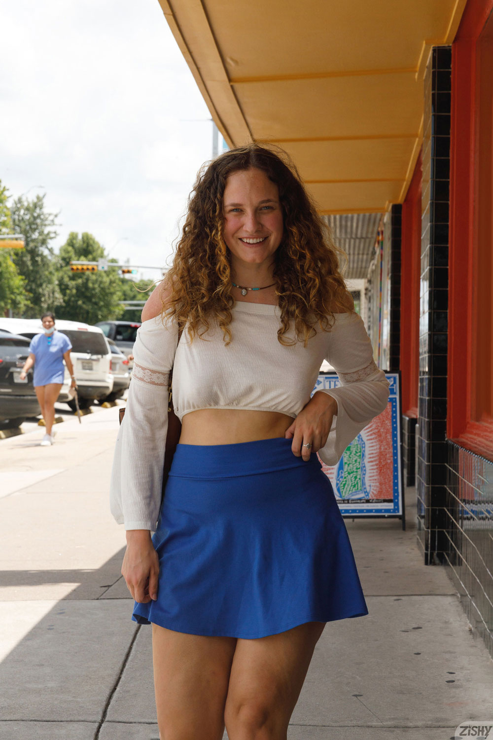 Carrie Barber in a Blue Skirt