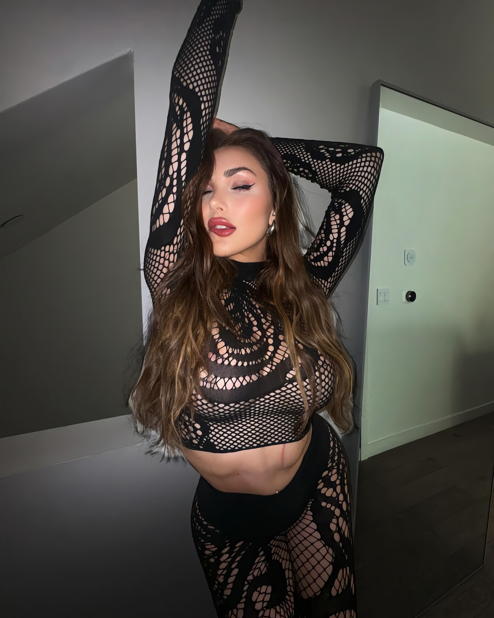 Black leather body suit