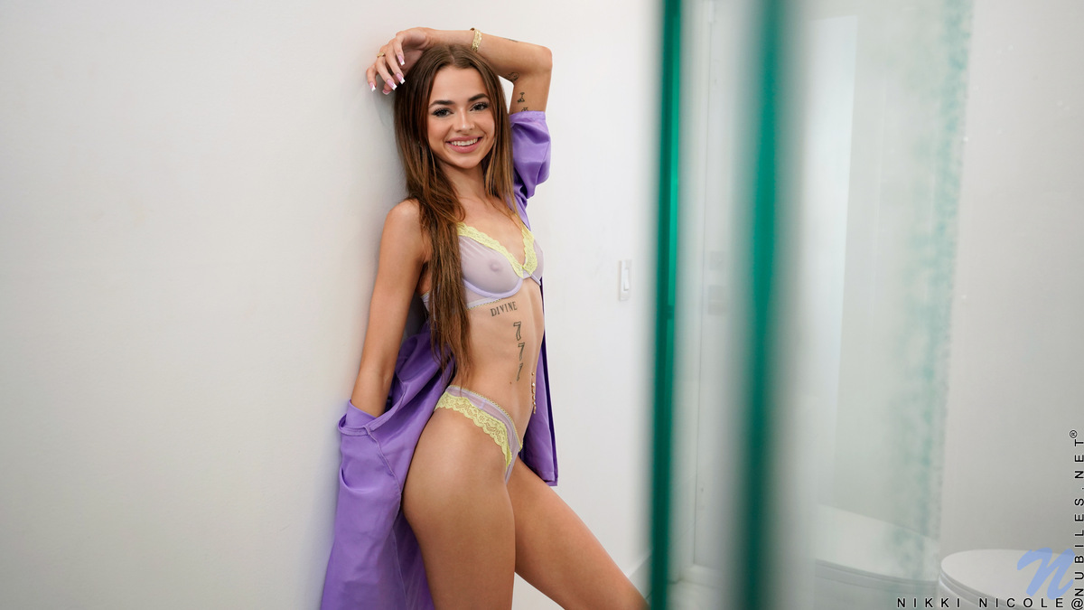 Oh Nikki Nicole you so fine you absolutely blow our minds with your sheer lingerie and silky bathrobe.