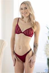 Looking fine as fuck in a red bra and thong lingerie getup Thea Summer is all set to take it all off and show off her tan lines and her favorite toy.