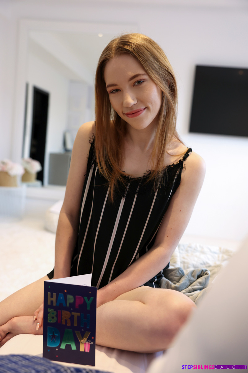 Petite European Maya Lace wants to celebrate her stepbro's birthday with a cake and of course a bald pussy stiffie ride